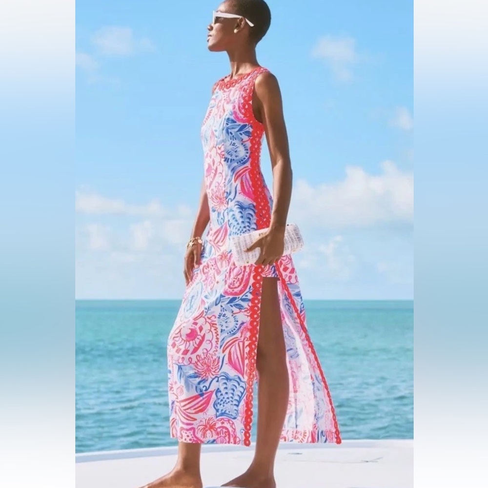 NWT Lilly Pulitzer Sadie Maxi Romper in Resort White Sun Sea Sand Size 4